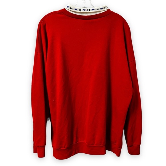 Vintage 80s Act III Red Collared Sweatshirt Size Large Americana Country Cottage - Picture 2 of 16